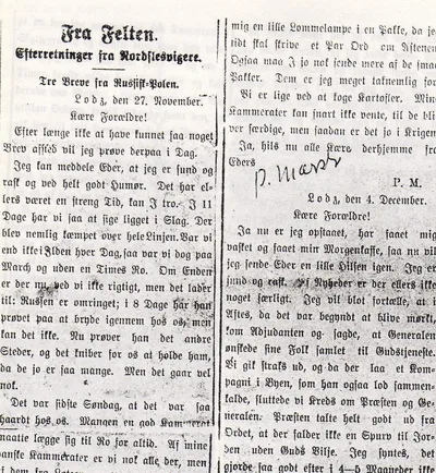 Newspaper 'Fra Felten. Efterretninger fra Nordslesvigere' with Peter's letter, Nov 1914
