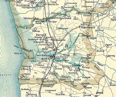 Historical map of Kongeåen border area near Ribe