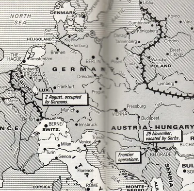 Europe map 30 Nov 1914, PM position marked